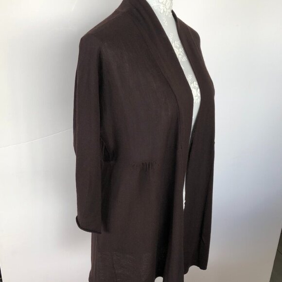 EILEEN FISHER OpenFront Merino Wool Eggplant/Brown Cardigan/Sweater 3/4 sleeve M - Picture 2 of 16